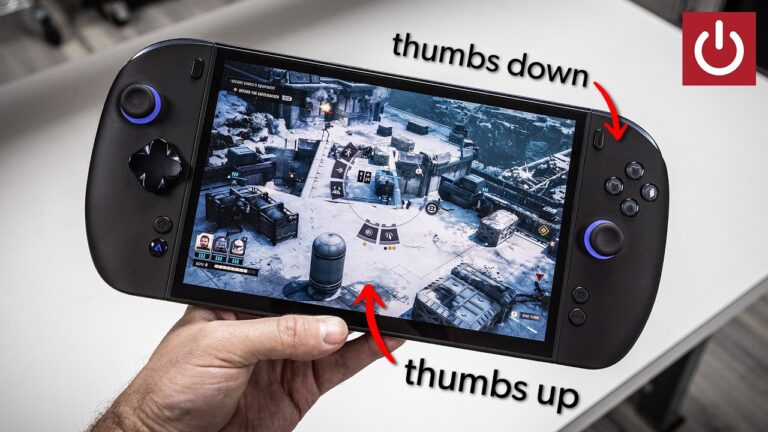 The Onexplayer X2 Mini Pro handheld device showing its large OLED screen and detachable controller design.